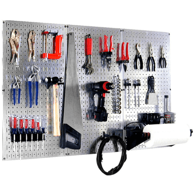 4ft Metal Pegboard Basic Tool Organizer Kit - Metallic Toolboard Hooks