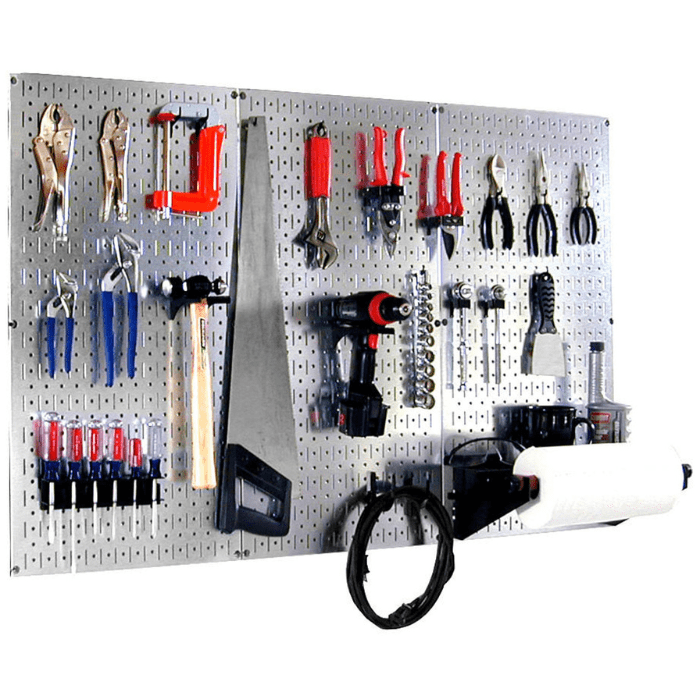 4ft Metal Pegboard Basic Tool Organizer Kit - Metallic Toolboard Hooks