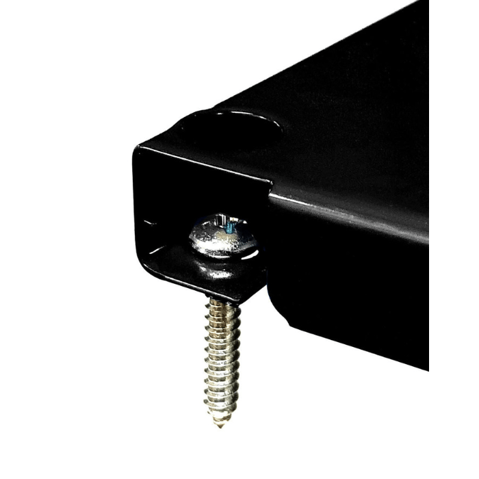 A close-up of the 4ft Premium Metal Pegboard screw used to mount it to the wall