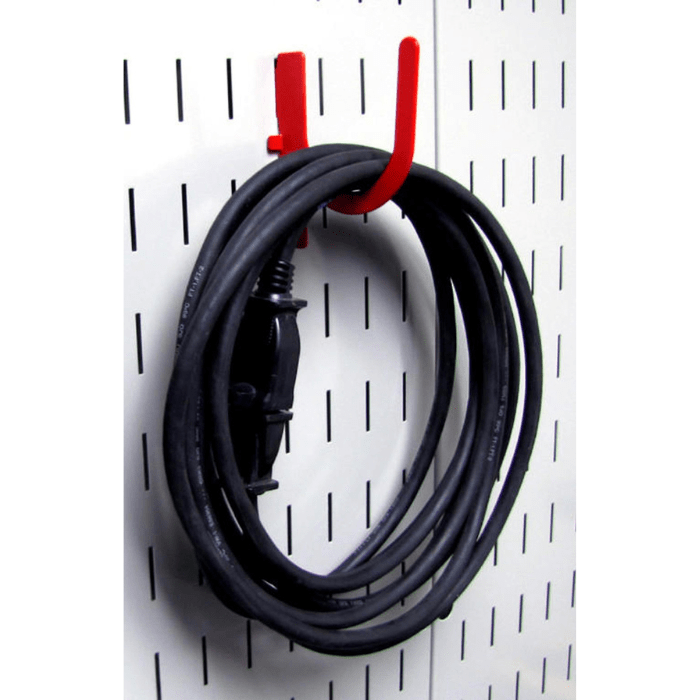 A cord hanging from a hook from the Basic Slotted Metal Pegboard Accessory Pack