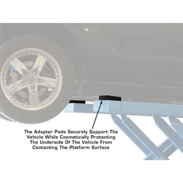 Adapter pads provide a cushioned lift point, ensuring secure support while preventing cosmetic damage to your vehicle’s underside during service.