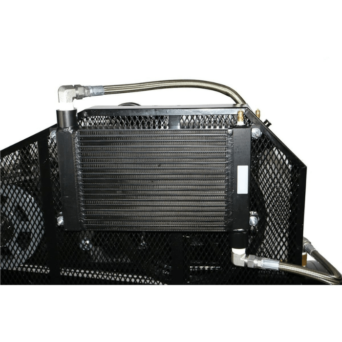 Atlas AF10 Air Compressor Aftercooler – Top-mounted aluminum heat exchanger with braided hose connections.