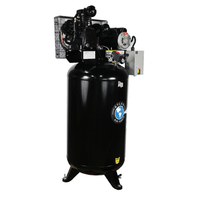 Atlas AF7 80-Gallon Air Compressor with 5HP motor, magnetic starter, and black vertical tank.