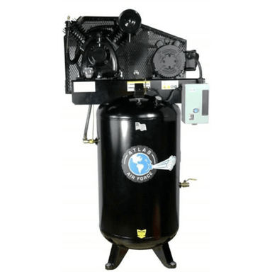 Atlas AF8 5HP Air Compressor – Vertical 80-Gallon Tank with Belt Guard, Magnetic Starter, and Heavy-Duty 2-Stage Pump.