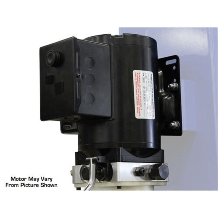 Benefits of the Atlas 9KBPX Auto Lift shown with close-up of the hydraulic power unit and motor assembly