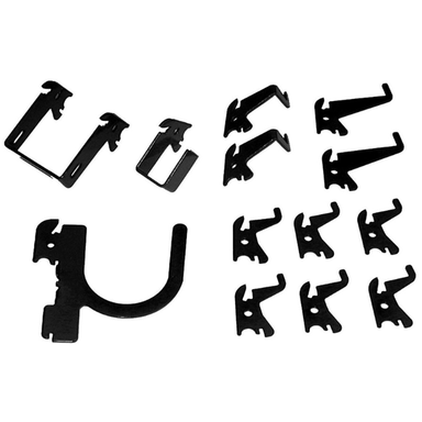 Black variant of the Wall Control Basic Slotted Metal Pegboard Accessory Pack