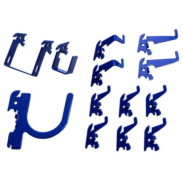 Blue version of the Wall Control Basic Slotted Metal Pegboard Accessory Pack