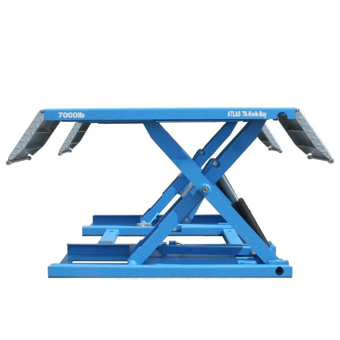 Built to handle up to 7,000 lbs., the Atlas 7K-Kwik-Bay scissor lift offers a rugged, space-saving design that’s ideal for fast-paced automotive shops and detail bays.