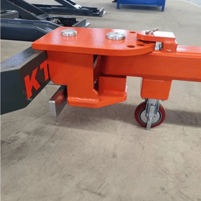 Close-up of locking mechanism and caster wheel on the Katool KT-310 Auto Body Frame Machine – Auto Body Repair Rack