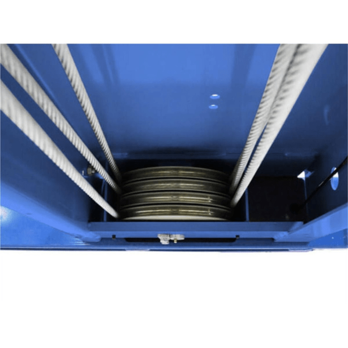 Close-up of the Atlas PVL14’s heavy-duty pulley assembly and high-strength cables—highlighting the rugged internal components behind its 14,000 lb lifting power.