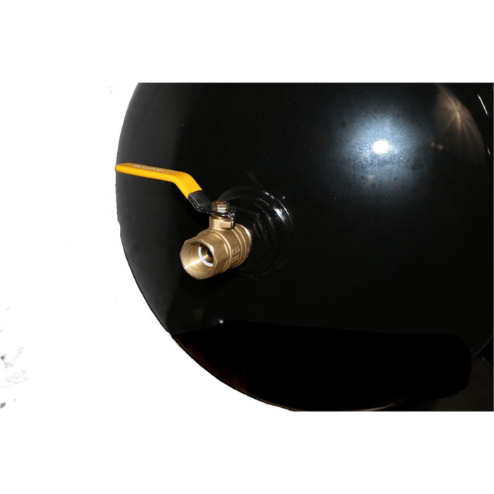 Close-up of the brass tank drain valve on the Atlas AF9G Air Compressor for controlled air release and maintenance access.