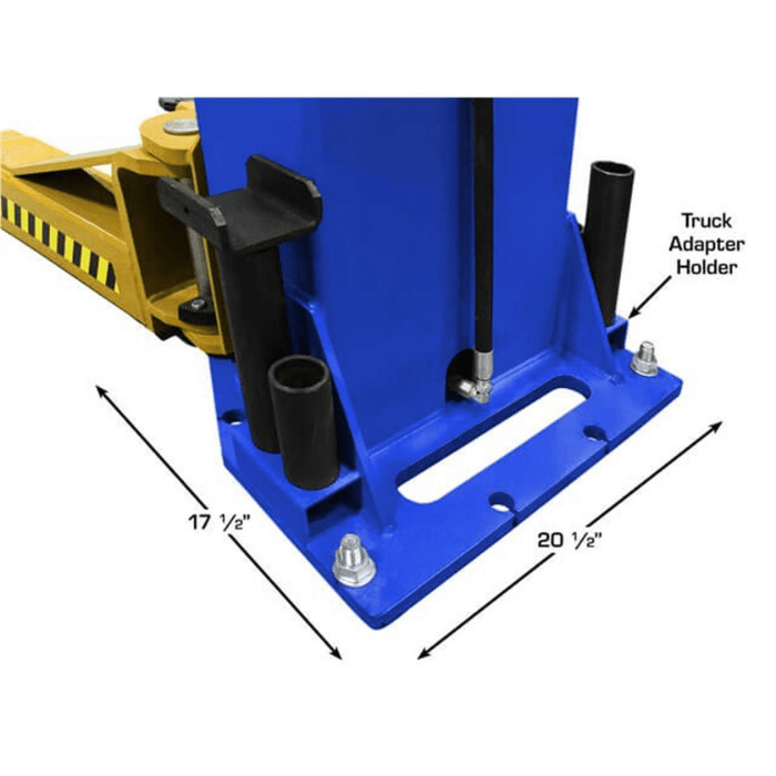 Close-up view of the Atlas PVL12 baseplate featuring integrated truck adapter holders and precise bolt-down dimensions for secure installation.