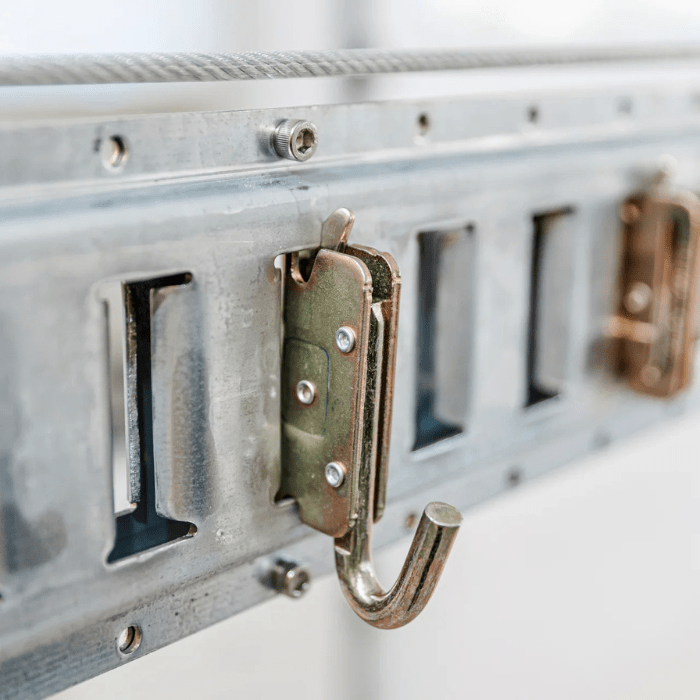 Closeup of a hook on the side of the Auxx-One garage storage system