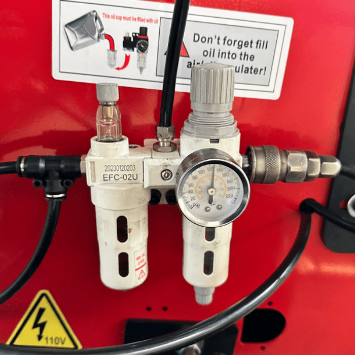 Closeup of the side of the KT-T850 Wheel Clamp Tire Changer Machine by Katool