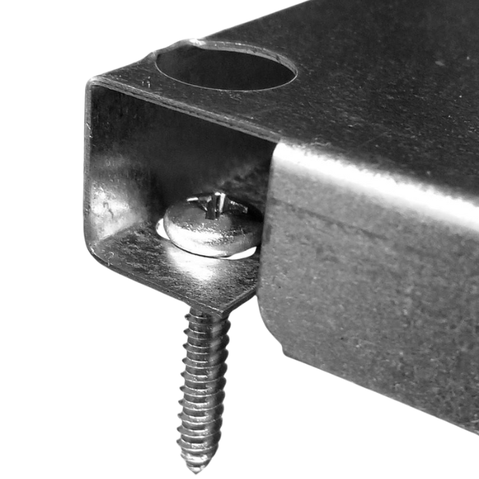 Closeup view of a mounting screw for the 16in x 32in Metal Pegboard