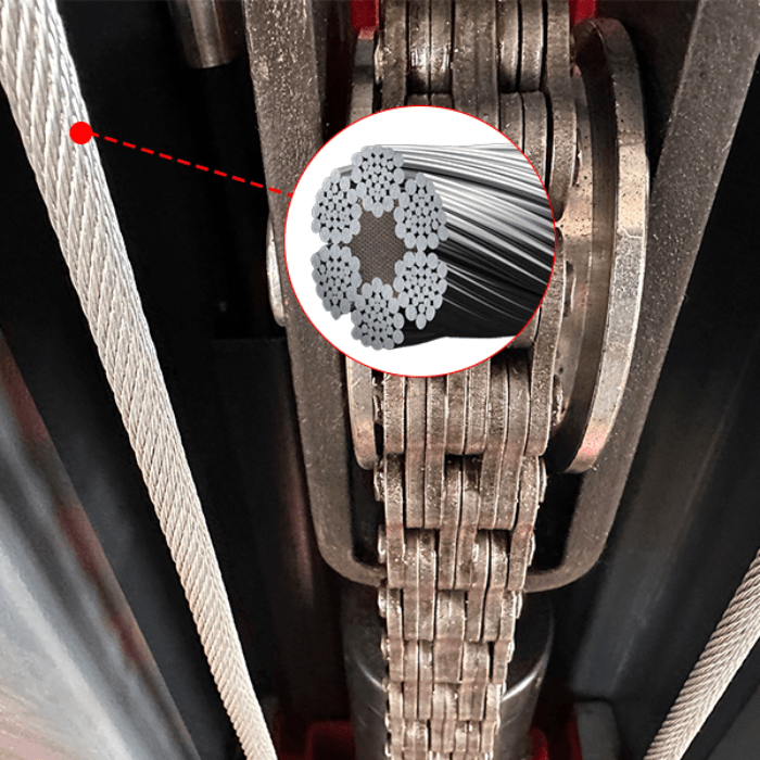 Closeup view of the wire on the 2 Post Car Lift by Katool