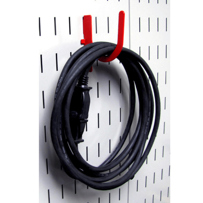 Cord being huld up by a hook from the Perfect Starter Accessory Pack The Most Popular Wall Control Pegboard Hook Set
