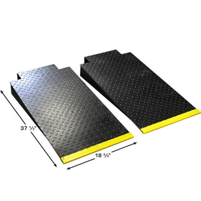Durable steel approach ramps, each measuring 37 ½ x 18 ¾, provide a secure and easy drive-on surface—engineered for safe positioning and designed to match the rugged build of the Atlas Apex 8.