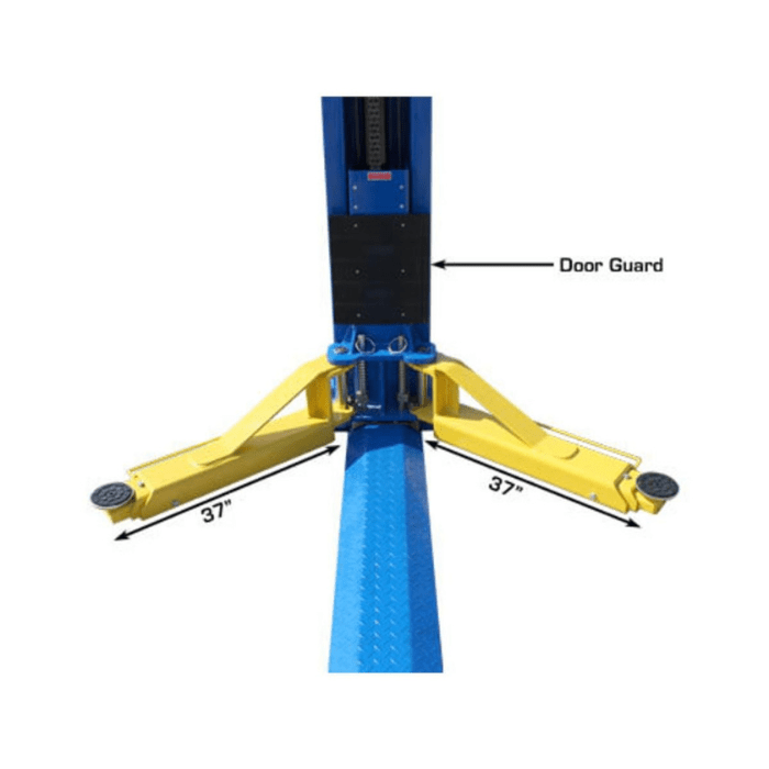 Front-facing view of the Atlas BP12000X showing equal-length front arms and integrated door guard for added vehicle protection.