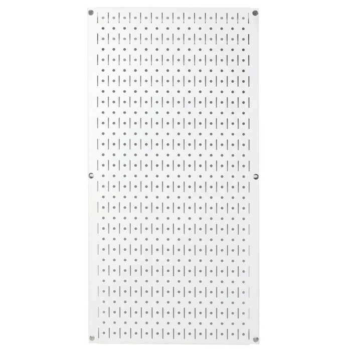 Front side view of the Ghost White variant of the Signature Series Textured Matte Metal Pegboard Panel - Vertical 32in x 16in