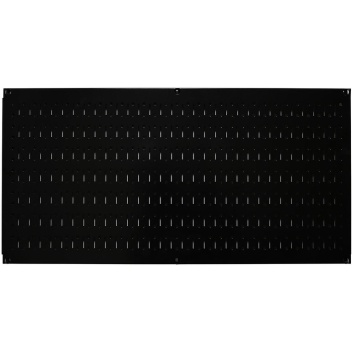 Front side view of the black variant of the Wall Controls 16in x 32in Horizontal Metal Pegboard