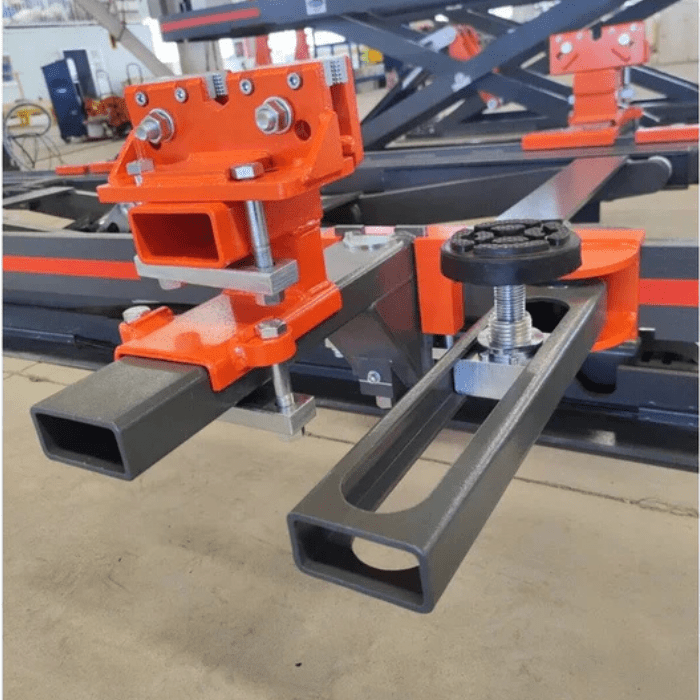 Heavy-duty clamp and adjustable extension arms on the Katool KT-310 Auto Body Frame Machine for precision vehicle frame repair