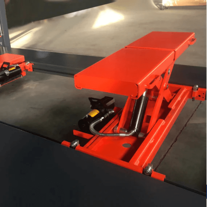 Hydraulic rolling bridge jack mounted on Katool 4h110 4-post car lift platform