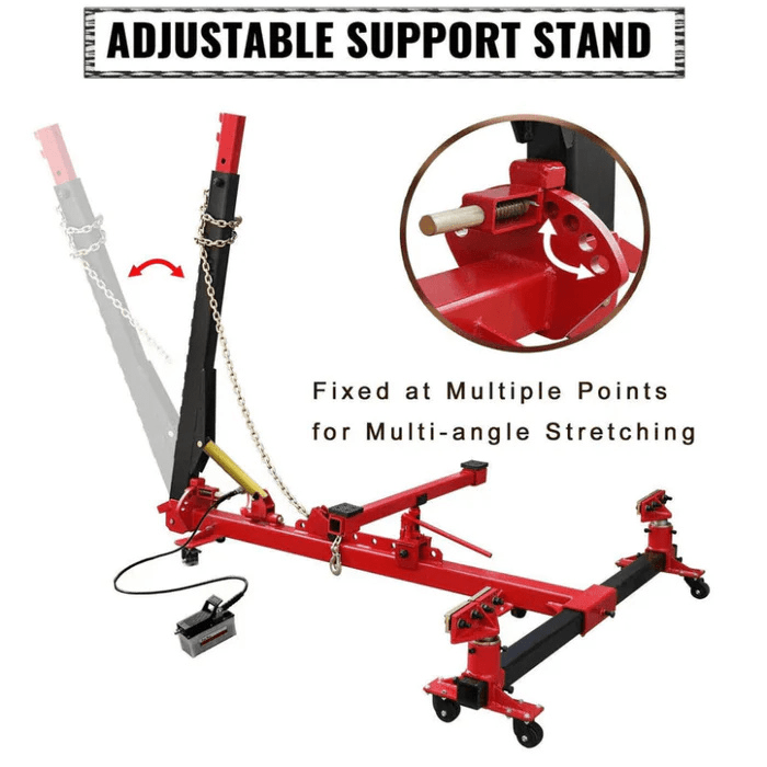 Katool KT-255 Frame Straightener with Adjustable Support Stand – multi-angle pulling system with hydraulic pump and locking arm positions.