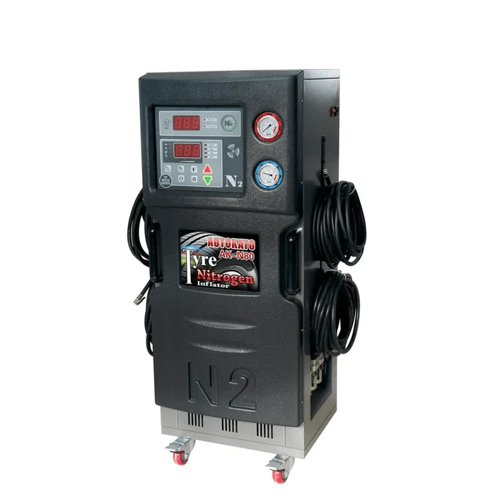 Katool KT-N80 Tire Nitrogen Generator with digital controls, dual pressure gauges, and four hose ports—designed to inflate 4 tires simultaneously.