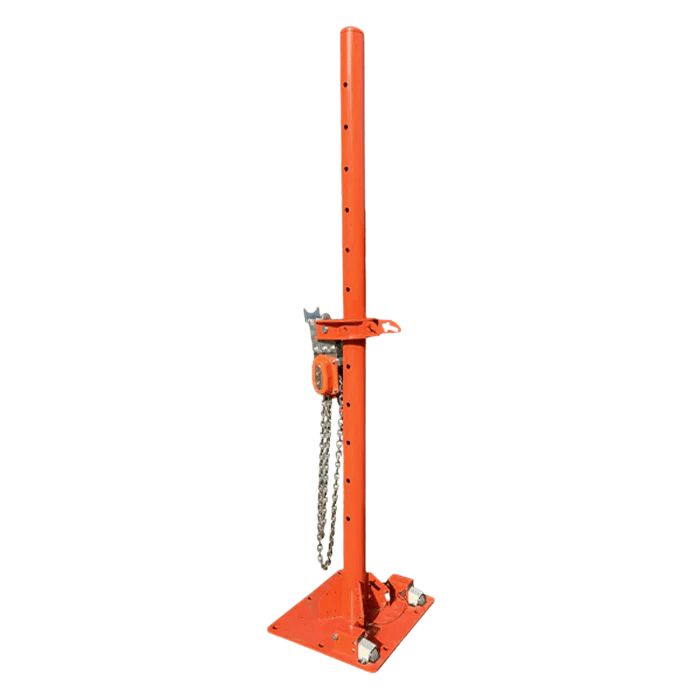 Katool KT-SB288 Heavy-Duty Truck Frame Puller with vertical post, chain attachment, and base plate for secure auto body repair.
