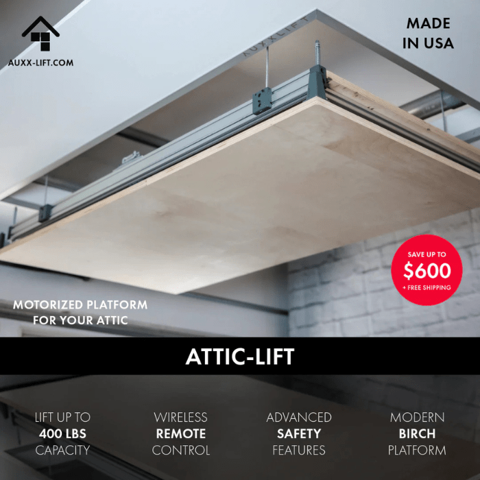 Lower left side view of the Automatic Attic Storage Lift