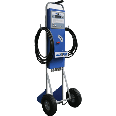 NitroFill NF-123 Nitrogen Machine – portable tire inflation system with dual hose reels and digital pressure display.
