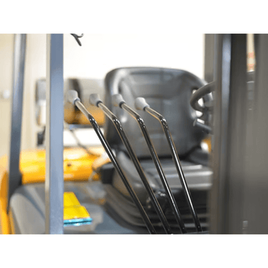 Operator control levers inside the Ekko EK35LP forklift, showing ergonomic layout and precision hydraulic response