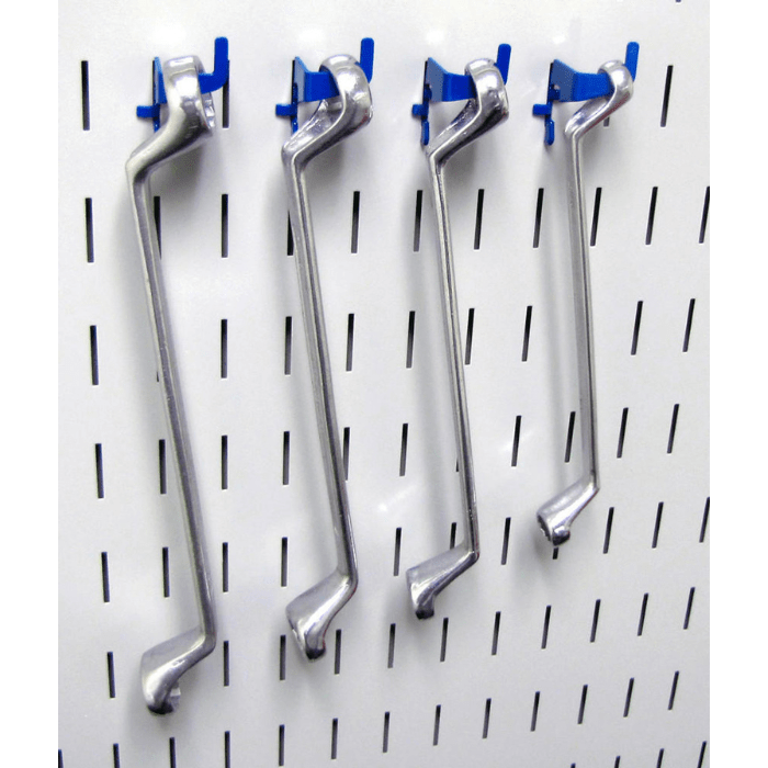 Showing 4 tools attached to accessories that comes with Deluxe Slotted Metal Pegboard Accessory Pack