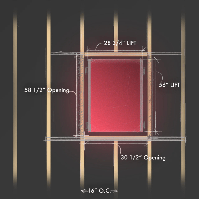 Showing different dimensions all around the The Auxx Attic-Lift