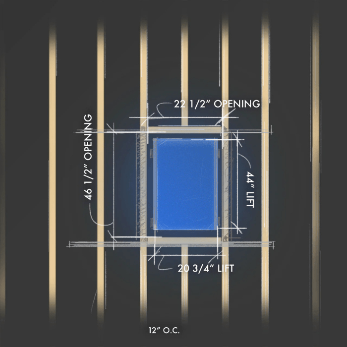 Showing different dimensions for the smaller version of the The Auxx Attic-Lift