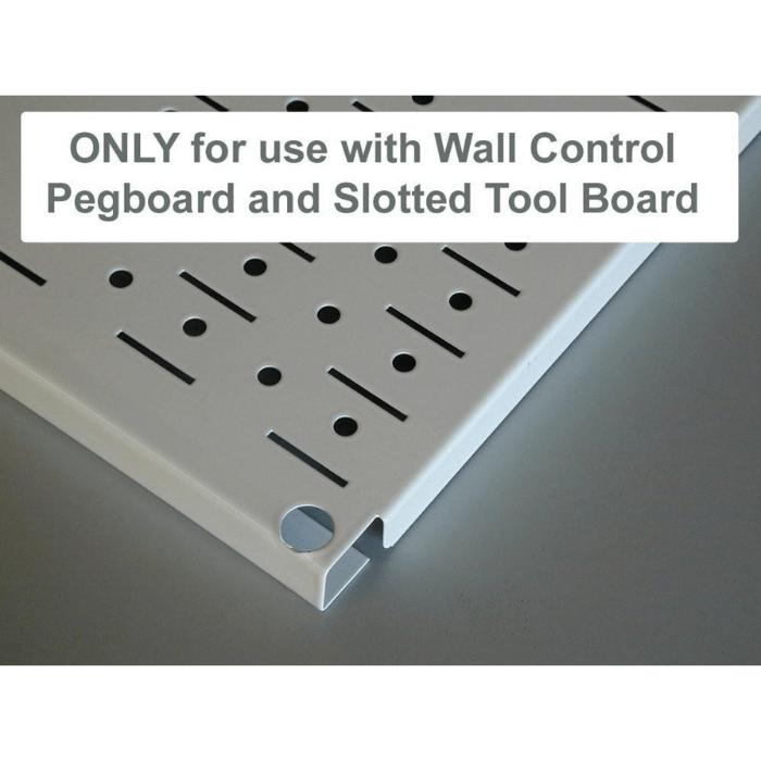 Showing how the Basic Slotted Metal Pegboard Accessory Pack (13) Pieces are only compatible with wall control products