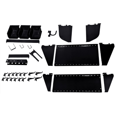 Showing the black variant of the Perfect Starter Accessory Pack by Wall Control