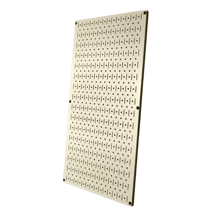 Showing the desert sand variant of the Signature Series Textured Matte Metal Pegboard Panel
