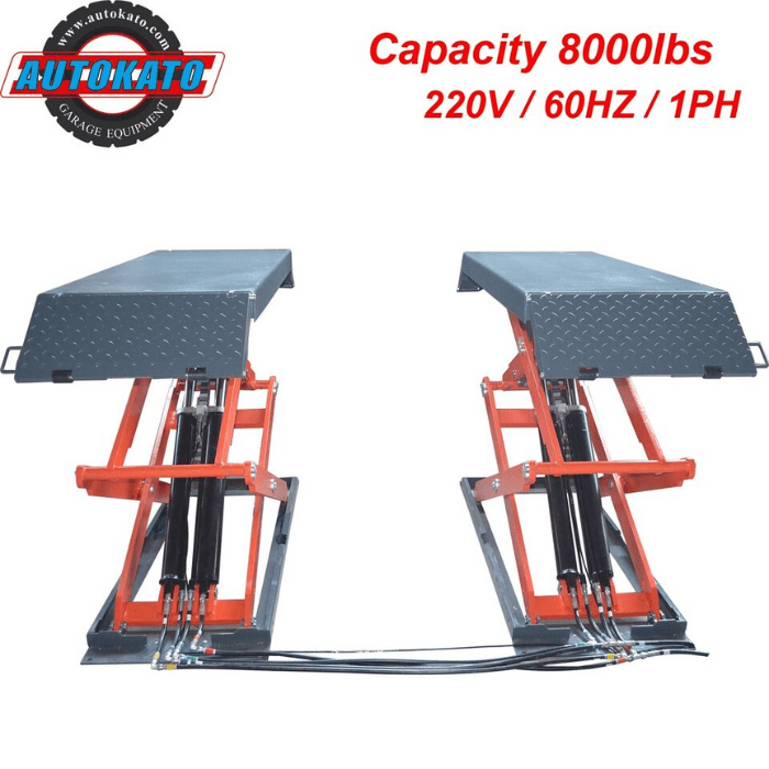 Showing the front side of the KT-X95 Full Rise Scissor Lift by Katool and its 8000lb capacity