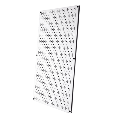 Showing the ghost white variant of the Signature Series Textured Matte Metal Pegboard Panel