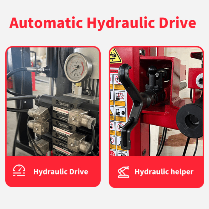 Showing the hydraulic system for the KT-T900 Center Post Tire Changer Machine by Katool