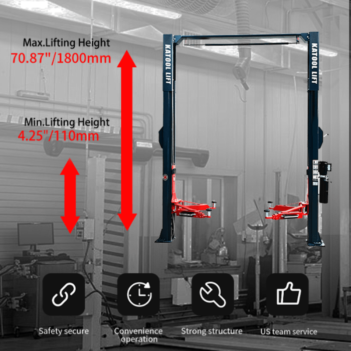 Showing the lifting height for the AS110D 11,000lbs Single Point Lock 2 Post Car Lift