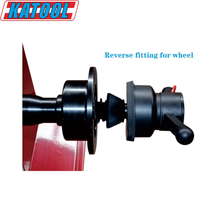 Showing the reverse fitting feature for the Katool B700 Wheel Balancer