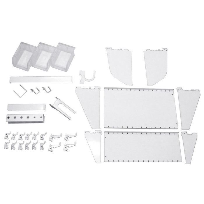 Showing the white variant of the Perfect Starter Accessory Pack The Most Popular Wall Control Pegboard Hook Set