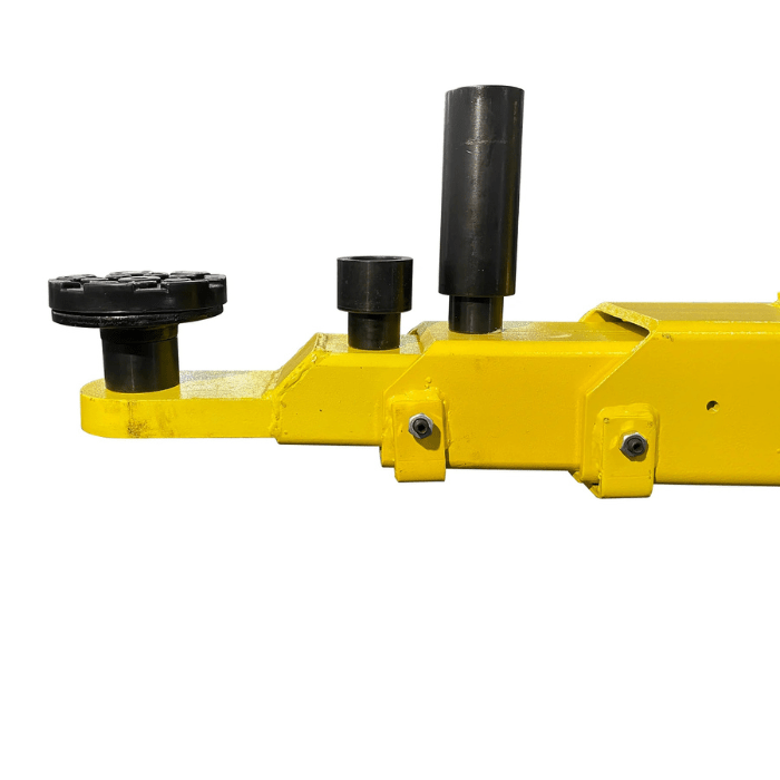 Side view of a Triumph NTO-9AE Lift arm with stackable height adapters and heavy-duty steel construction for adjustable vehicle support.