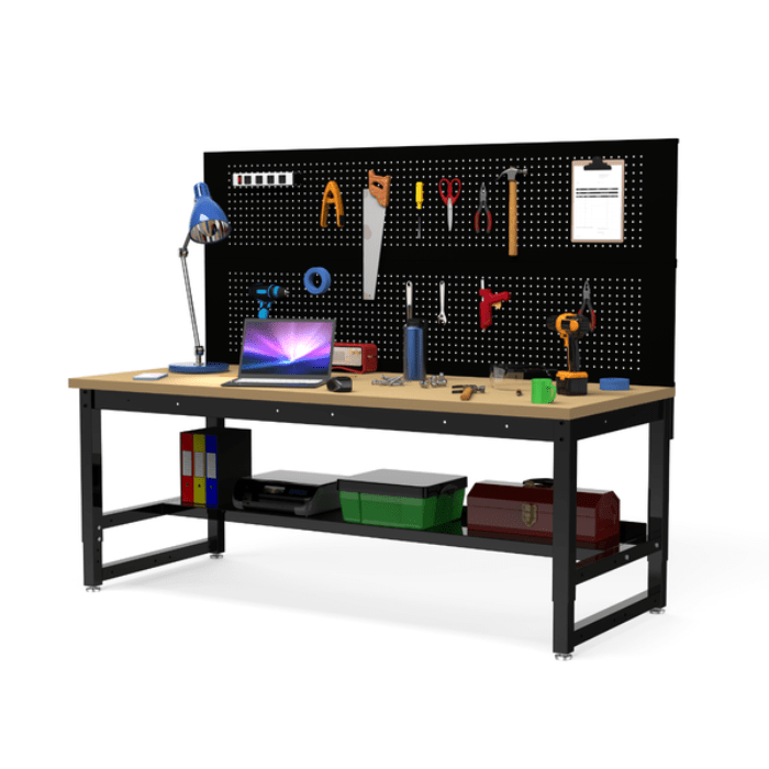 The Workbench by Luxor with materials on it front right side view