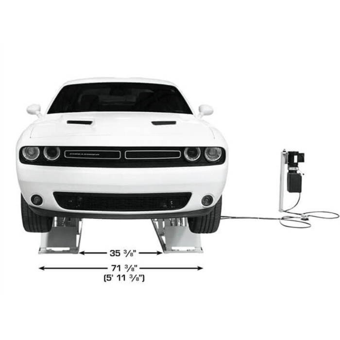 The Atlas 6PL scissor lift offers a compact footprint with 71 3 dash 8 of overall width—engineered for tight bays without sacrificing vehicle access.