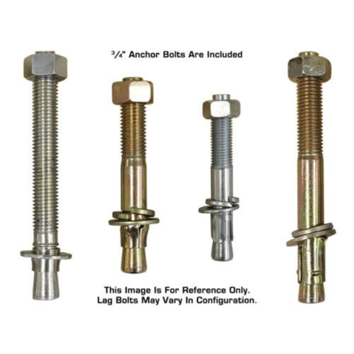The Atlas PVL14 4-Post Lift includes ¾” anchor bolts for secure installation—bolt styles may vary slightly depending on shipment.