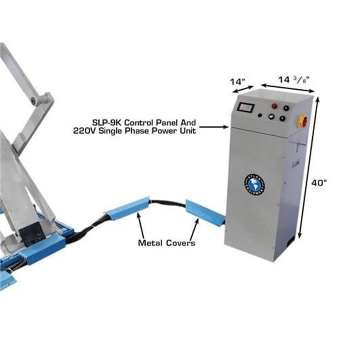 The Atlas SLP-9K comes equipped with a 220V single-phase control unit and metal-covered cable channels—built for clean, safe, and efficient operation in any professional shop.
